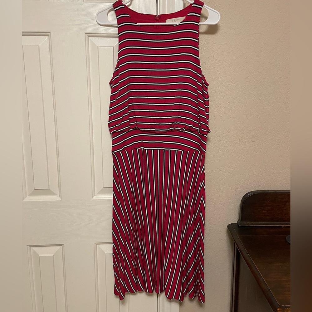 LOFT Red, White and Blue Striped Dress - Medium
